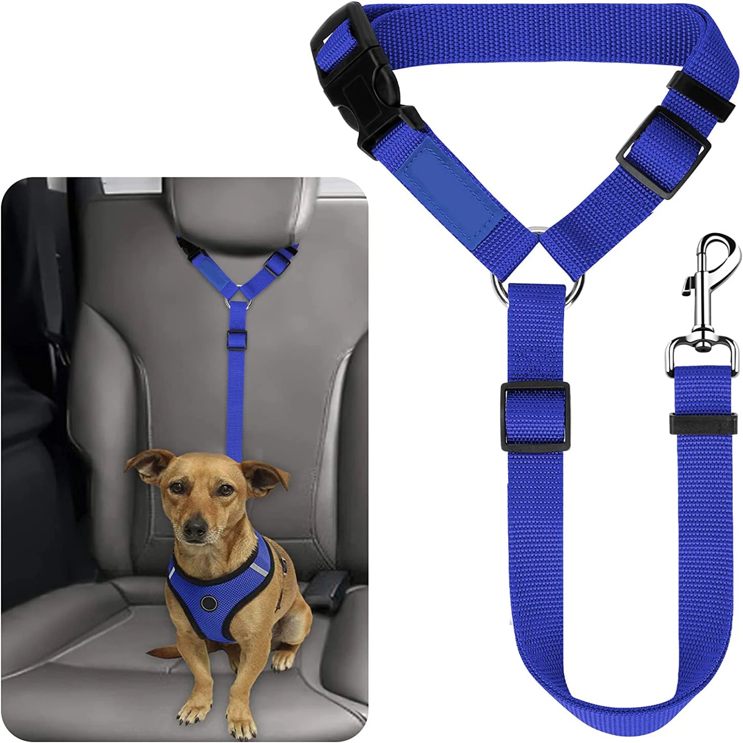 Reflective Dog Car Seat Belt & Leash Harness – Travel Safety for Dogs & Cats