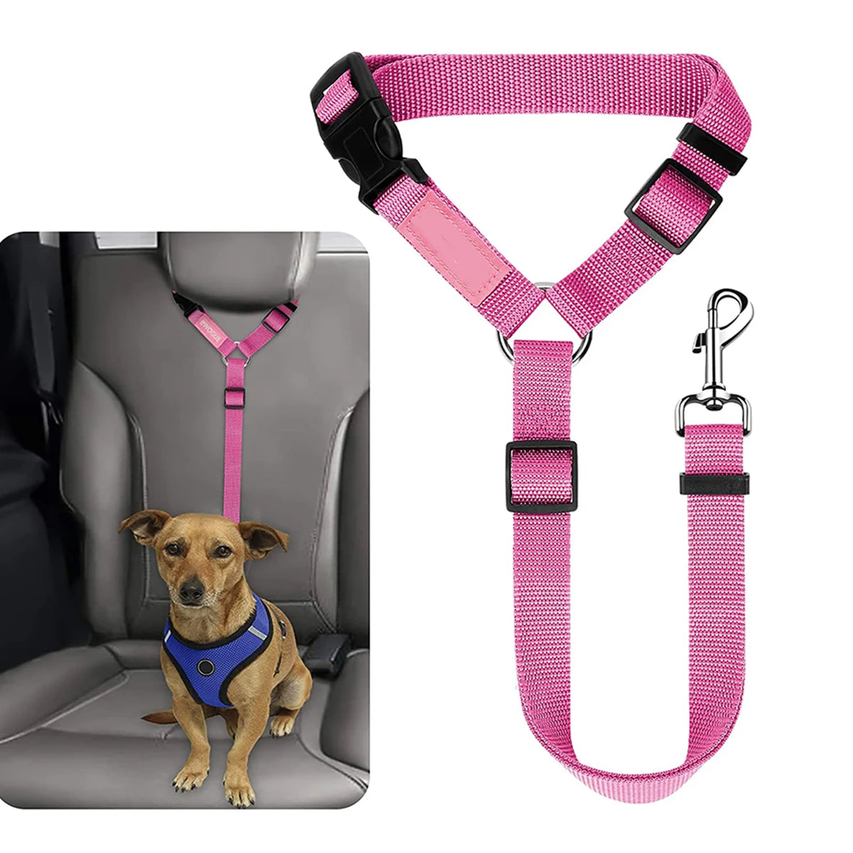 Reflective Dog Car Seat Belt & Leash Harness – Travel Safety for Dogs & Cats