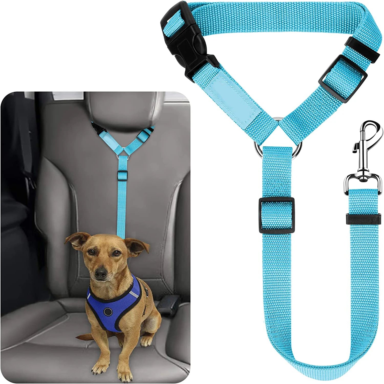 Reflective Dog Car Seat Belt & Leash Harness – Travel Safety for Dogs & Cats