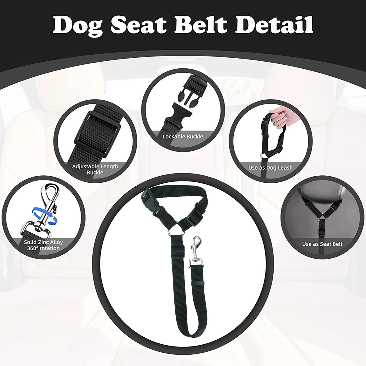 Reflective Dog Car Seat Belt & Leash Harness – Travel Safety for Dogs & Cats