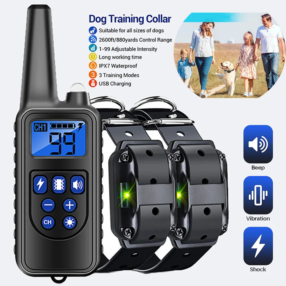 Electric Dog Training Collar – Rechargeable Anti-Barking Shock & Vibration Collar with Clicker