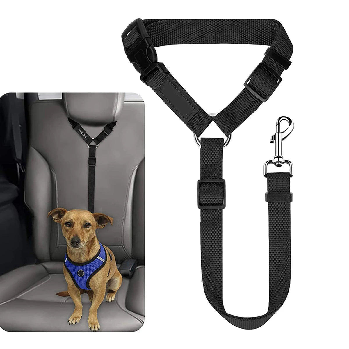Reflective Dog Car Seat Belt & Leash Harness – Travel Safety for Dogs & Cats